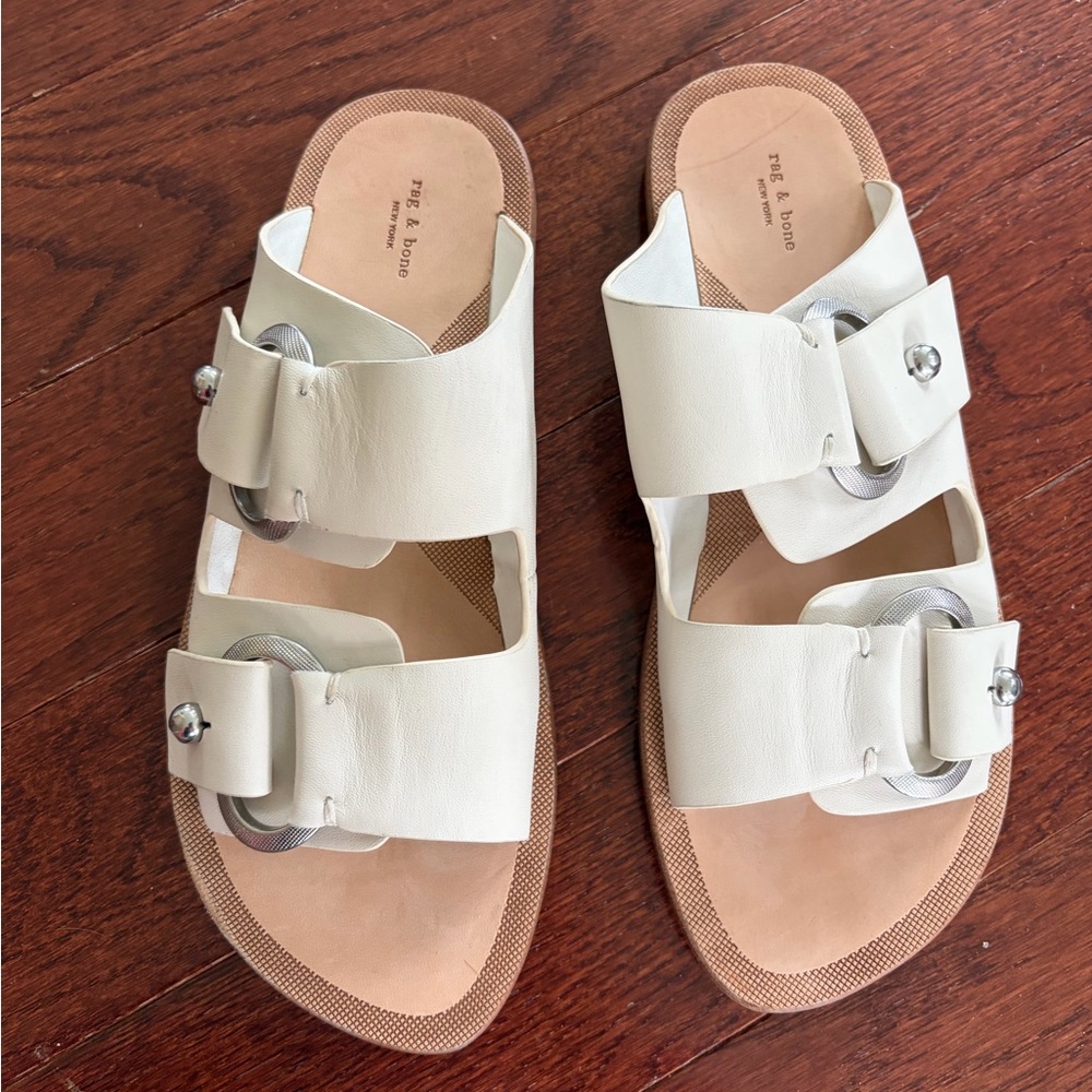 Rag & Bone Slide Avost Sandals Size 38.5 Antique White leather - Picture 3 of 16
